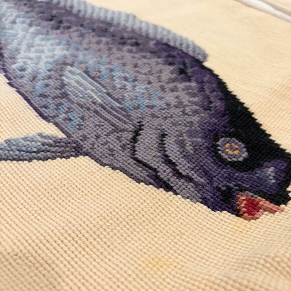 VTG Needlepoint Pillows FISH set of two Handmade - Picture 3 of 8